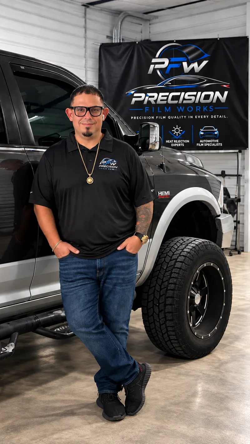 Precision Film Works installer applying window film